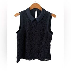 Ann Taylor Black Collared Lace Sleeveless Blouse